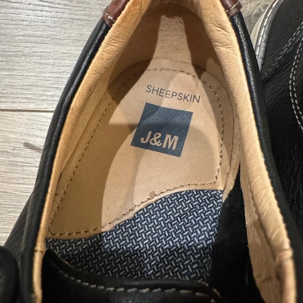 Johnston & Murphy McGuffey Black Sheepskin Leather Plain Toe Derby Shoes Men 10M